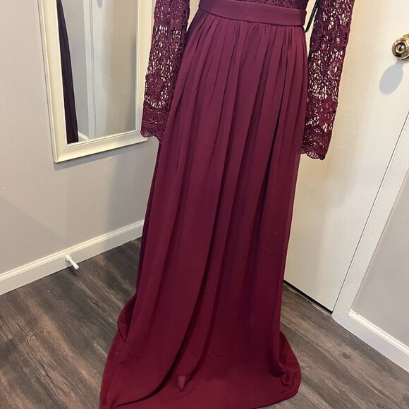 NWT Lulus Burgundy Awaken My Love Long Sleeve Open Back Lace Maxi Dress, Size S - Picture 7 of 16